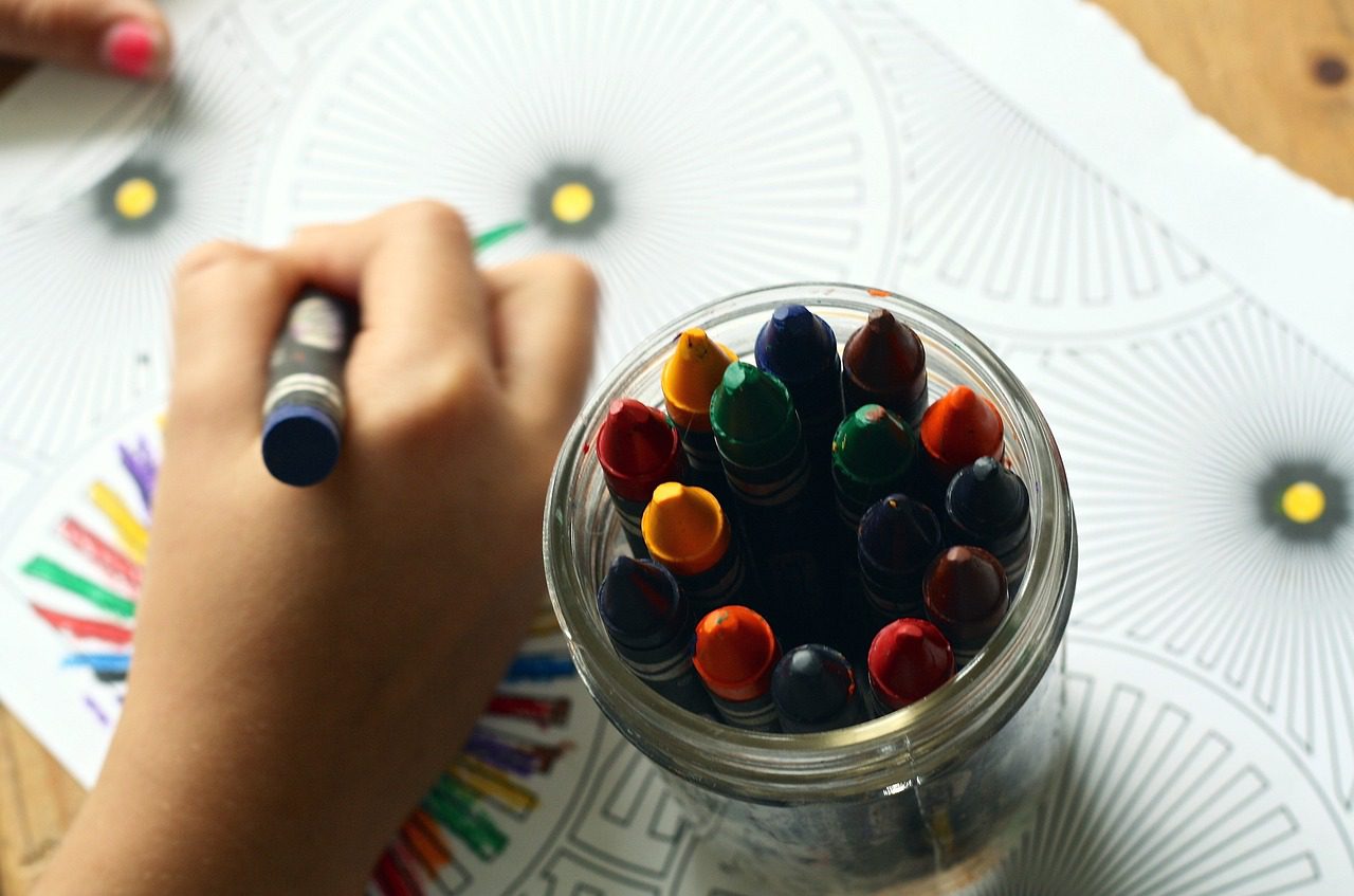 crayons, coloring book, coloring education